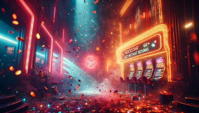 alt_text: Cinematic cover image for "rockstar66 คืนยอดเสีย" featuring neon lights, confetti, and gambling vibes.