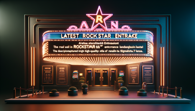 alt_text: ปกคาสิโนหรู ‘ทางเข้า rockstar66 ล่าสุด’ พร้อมแสงนีออนและบรรยากาศระดับ 4K